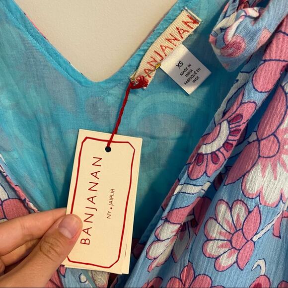 NWT Banjanan Carnation Floral Full Bloom Blue Pink Maxi Dress XS - Picture 12 of 16